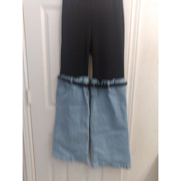 Unique Two-Tone Denim & Legging Hybrid Pants Light Blue & Black‎ Statement Piece - Picture 5 of 5